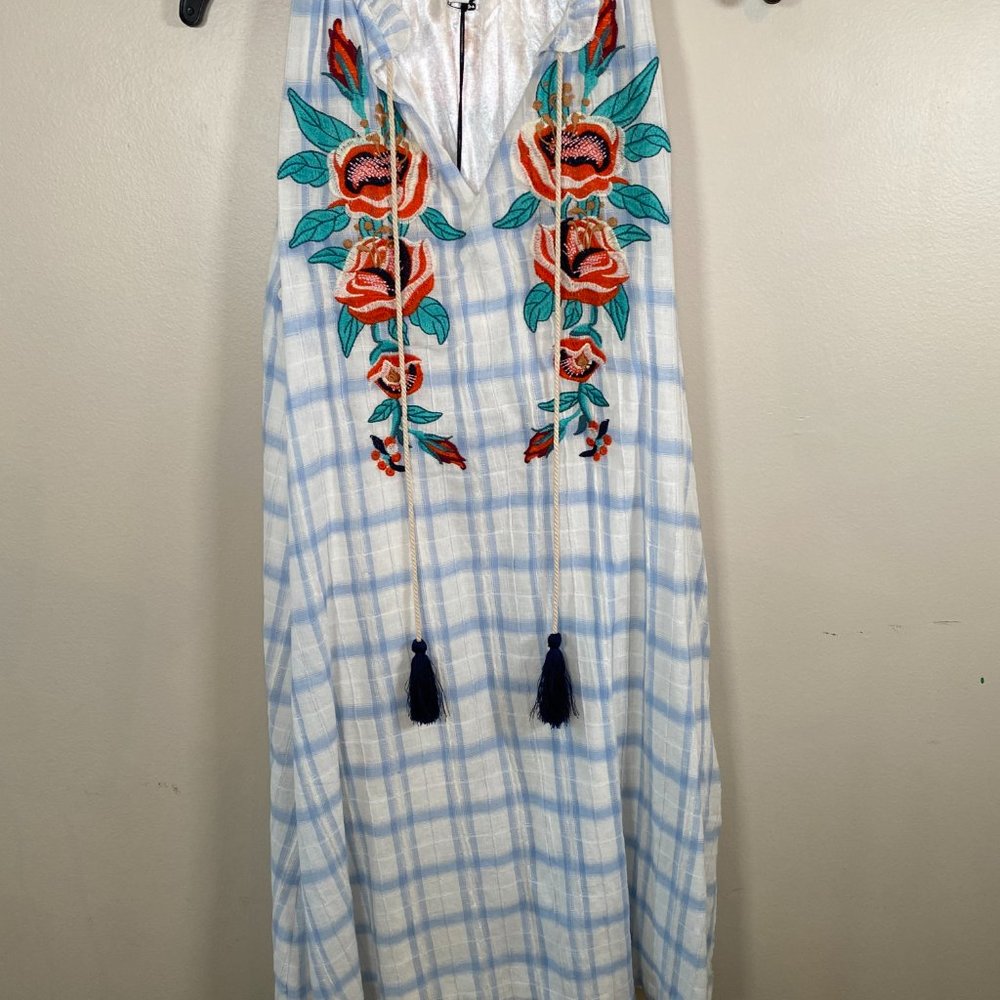 NWT THML Plaid Sleeveless Dress with Floral Embroidery - Picture 2 of 9
